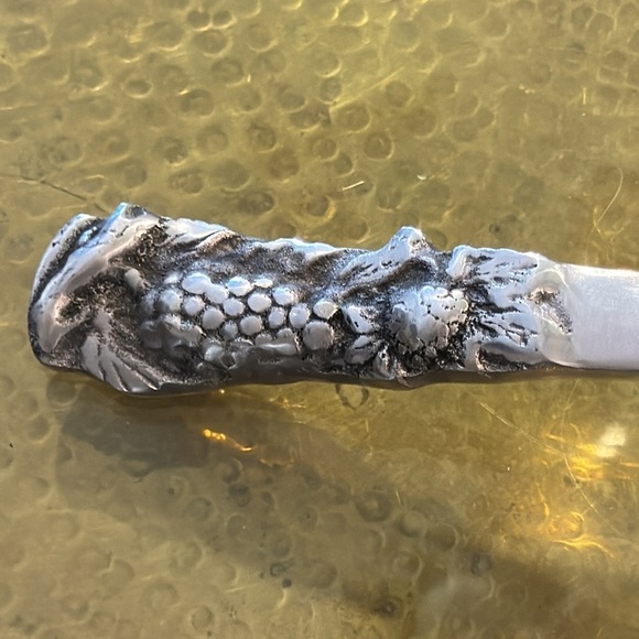 Vintage Mexico Betty Barrena Aluminum Silver Spoon with Grape Leaves Gravy Spoon - Picture 5 of 8